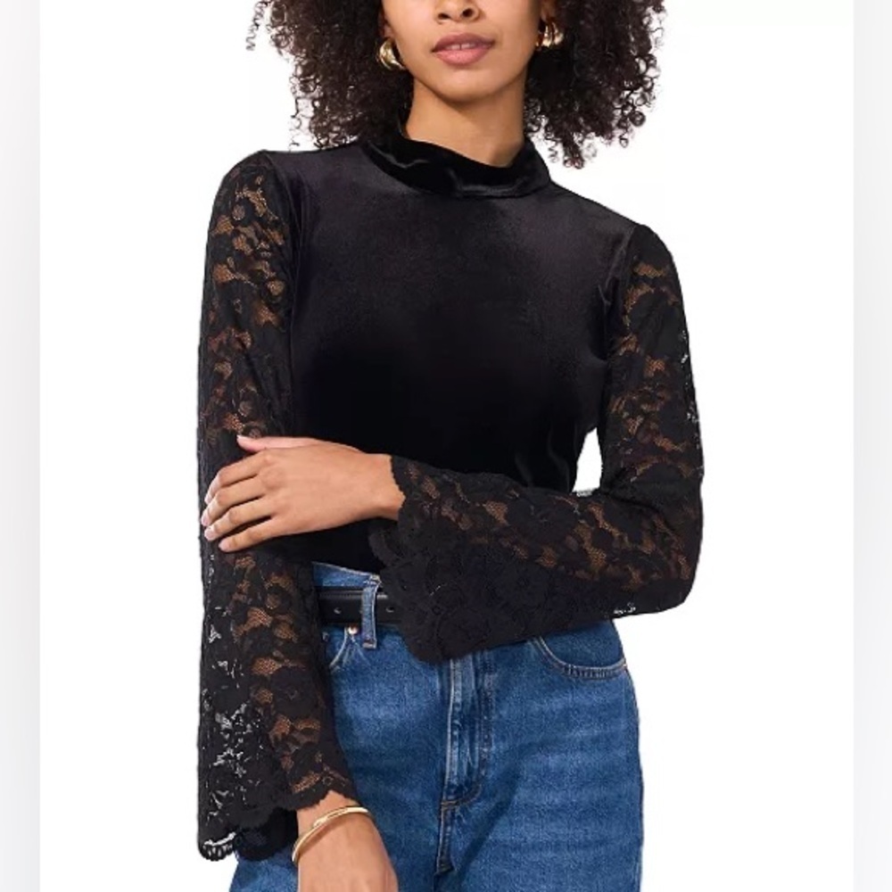 Vince Camuto
Women's Velvet Mock-Neck Lace-Sleeve Top